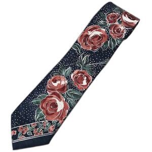 Vintage CHEZ ROFFE Floral Retro Silk Tie Roses Polka Dot Wedding Formal Occasion